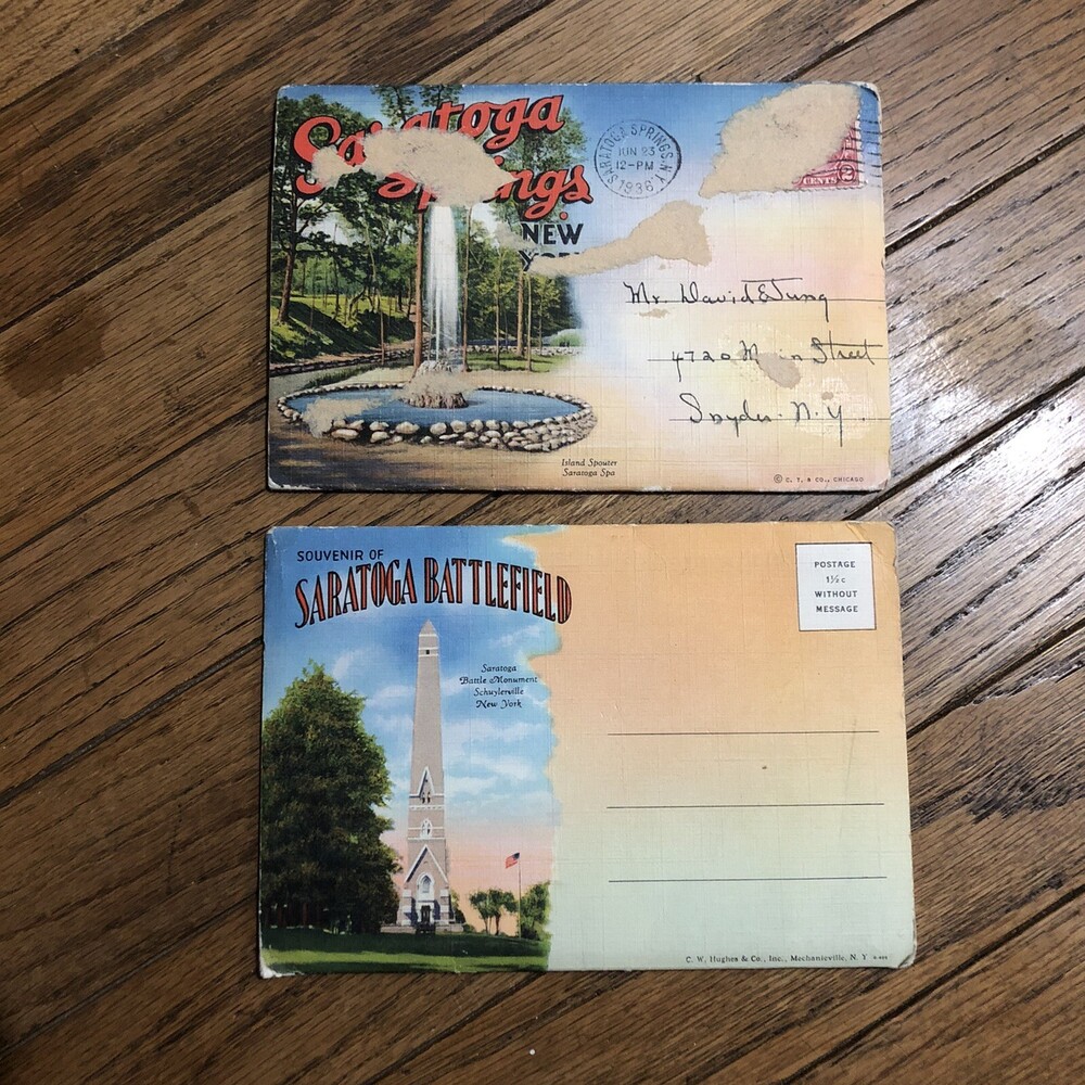 VTG Saratoga Springs & Battlefield Postcard Foldout Lot Schuylerville NY Bemis